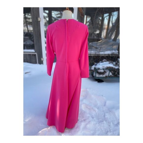 True Vintage Hot Pink Maxi Dress Long Sleeve Soutache Neckline Detail Fitted - Picture 9 of 10